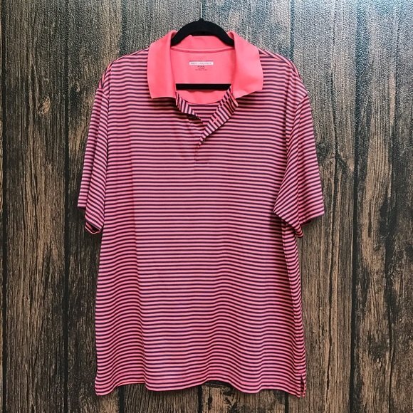 Roundtree & Yorke Performance Orange Navy Stripe Golf Polo Shirt Mens Size XXL - Picture 9 of 11